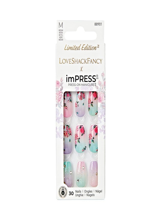 Impress KISS LoveShackFancy x imPRESS Press-On Manicure Limited Edition, Style "Lilac Crush" Medium Coffin Purple Press-On Nails, Includes Prep Pad, Mini Nail File, Cuticle Stick, & 30 Fake Nails - Image 1